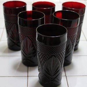 Set 6-pc France Royal Ruby Red 6 1/4" Tumbler Classic Retro Accent Collectible